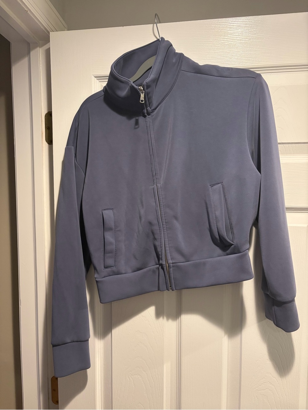 a new day Cropped Zip-Up Track Jacket in Dusty Blue